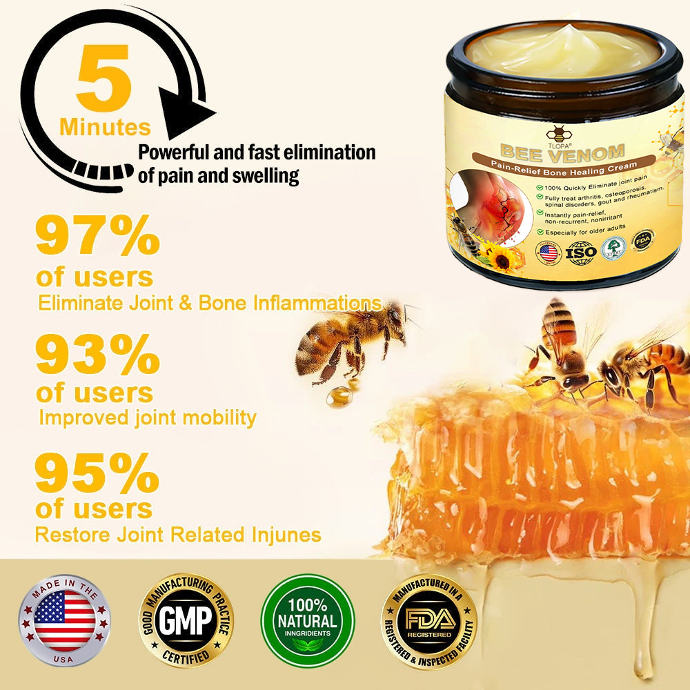 Official Store: TLOPA® Bee-Venom Pain-Relief Bone Healing Cream (Reducing joint swelling, pain, stiffness, redness, warmth, soreness, and joint fatigue)